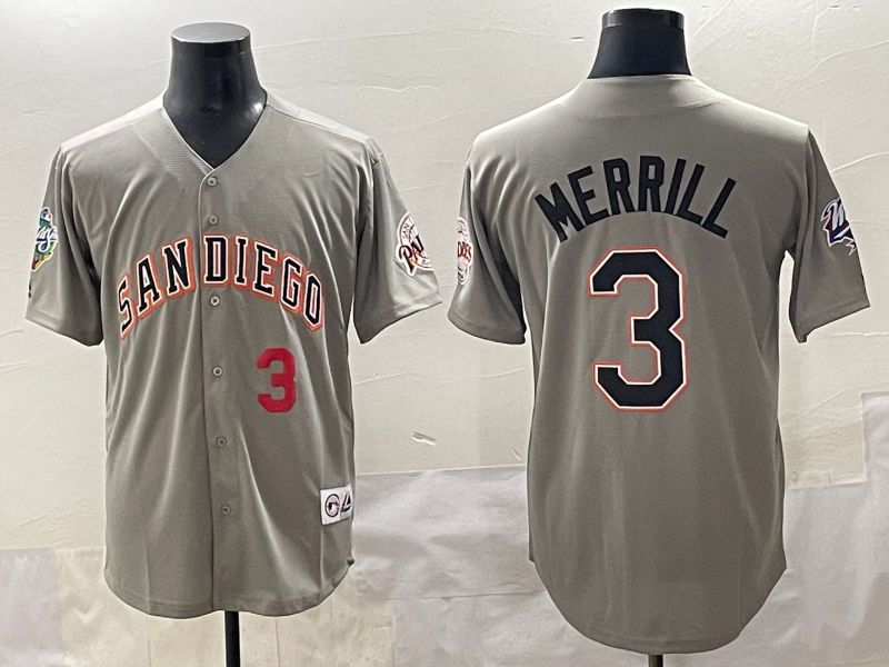 Men 2025 San Diego Padres #3 Merrill Grey Throwback Game Nike MLB Jersey style 3->san diego padres->MLB Jersey